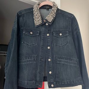 Beaded collar denim jacket